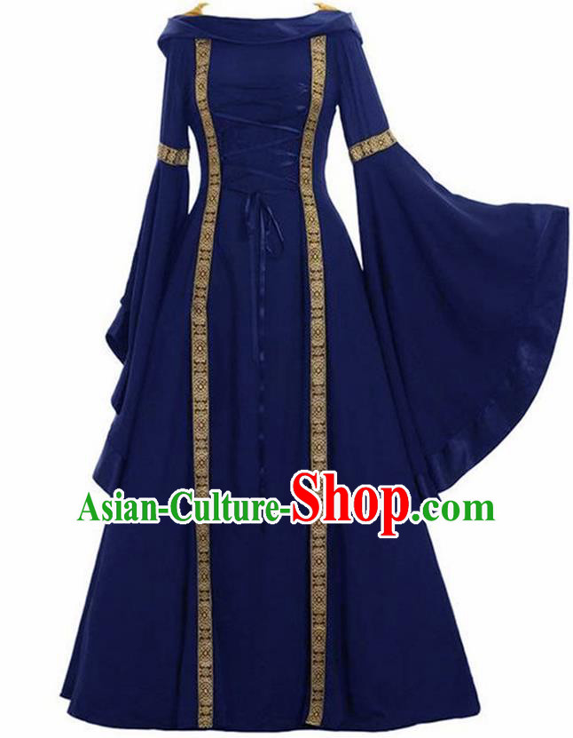 Traditional Europe Renaissance Drama Stage Performance Royalblue Dress European Halloween Cosplay Court Costume for Women