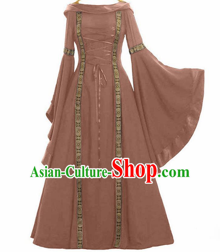 Traditional Europe Renaissance Drama Stage Performance Brown Dress European Halloween Cosplay Court Costume for Women