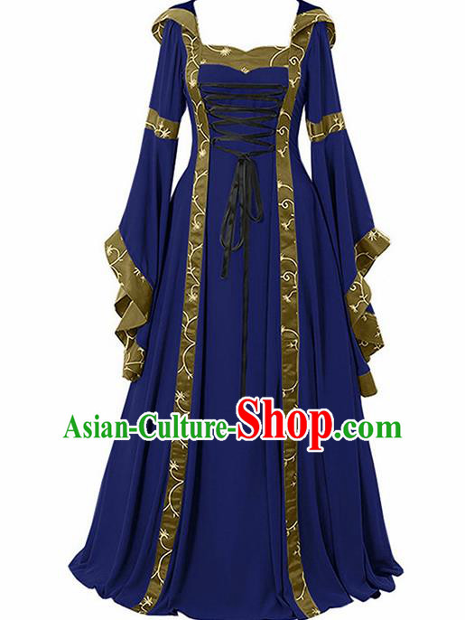 Traditional Europe Renaissance Royalblue Dress European Drama Stage Performance Halloween Cosplay Court Costume for Women