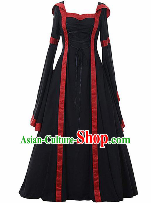 Traditional Europe Renaissance Black Dress European Drama Stage Performance Halloween Cosplay Court Costume for Women