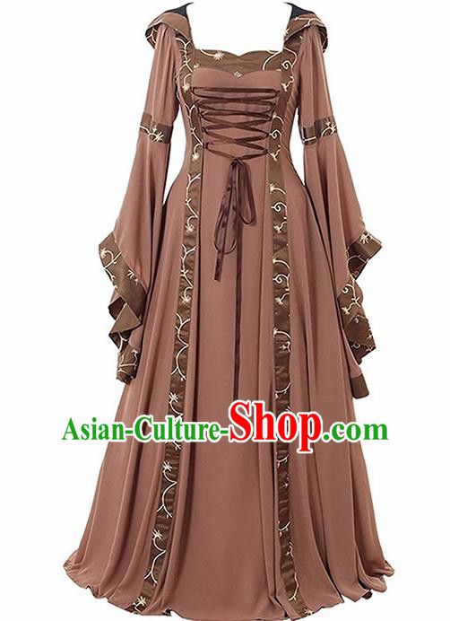 Traditional Europe Renaissance Brown Dress European Drama Stage Performance Halloween Cosplay Court Costume for Women