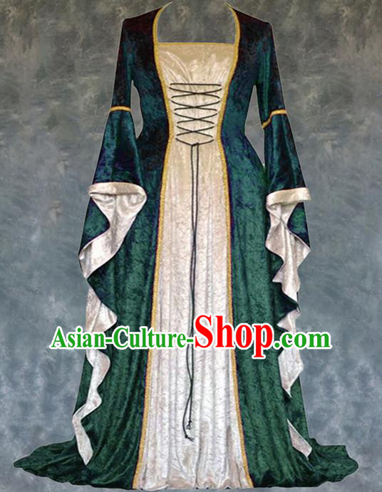 Traditional Europe Renaissance Court Green Velvet Dress European Drama Stage Performance Halloween Cosplay Costume for Women