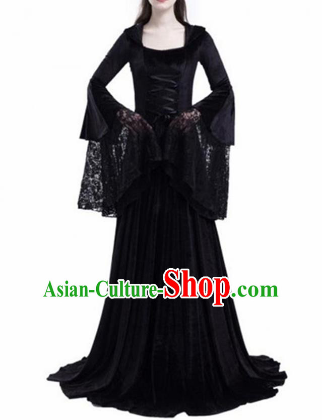 Traditional Europe Renaissance Black Lace Dress Stage Performance Halloween Cosplay Princess Costume for Women