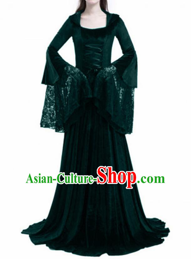 Traditional Europe Renaissance Deep Green Lace Dress Stage Performance Halloween Cosplay Princess Costume for Women