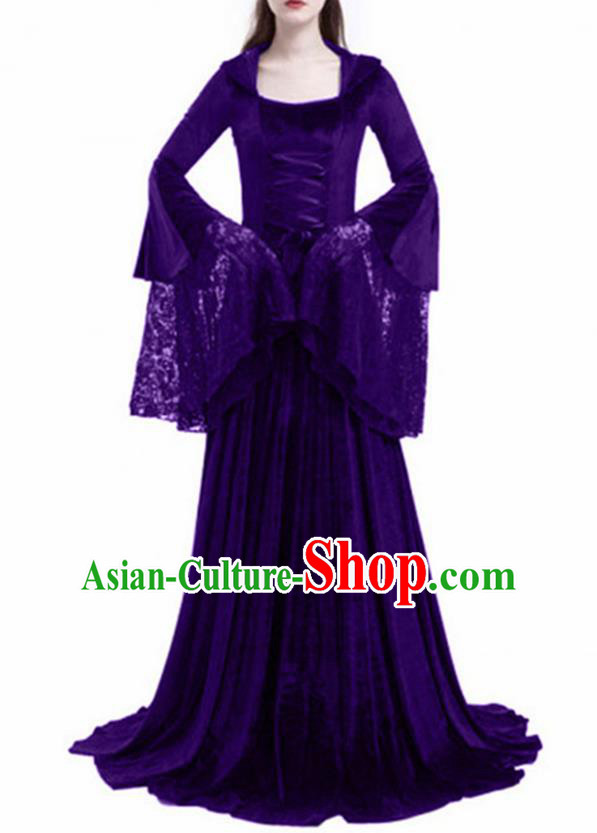 Traditional Europe Renaissance Purple Lace Dress Stage Performance Halloween Cosplay Princess Costume for Women
