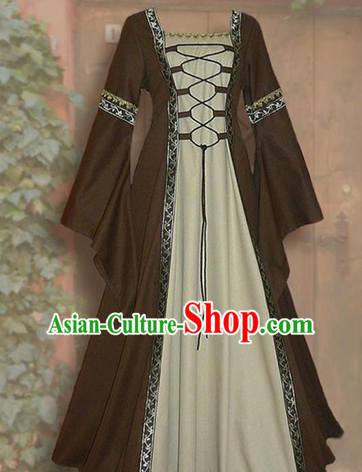 Traditional Europe Renaissance Brown Dress Halloween Cosplay Stage Performance Costume for Women