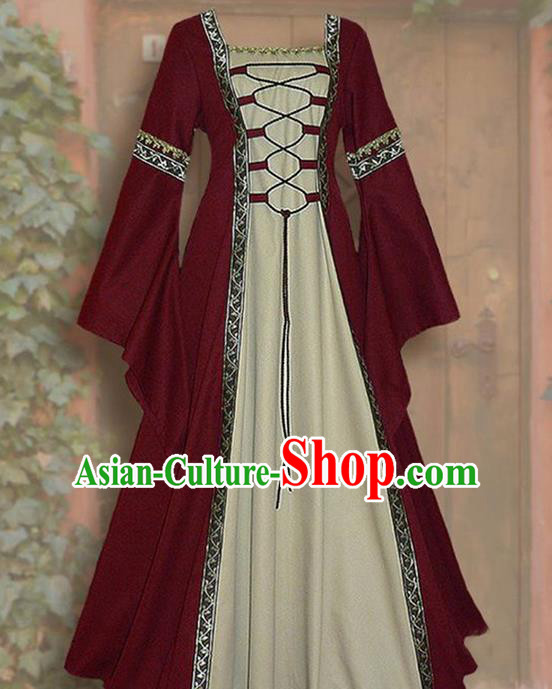 Traditional Europe Renaissance Wine Red Dress Halloween Cosplay Stage Performance Costume for Women