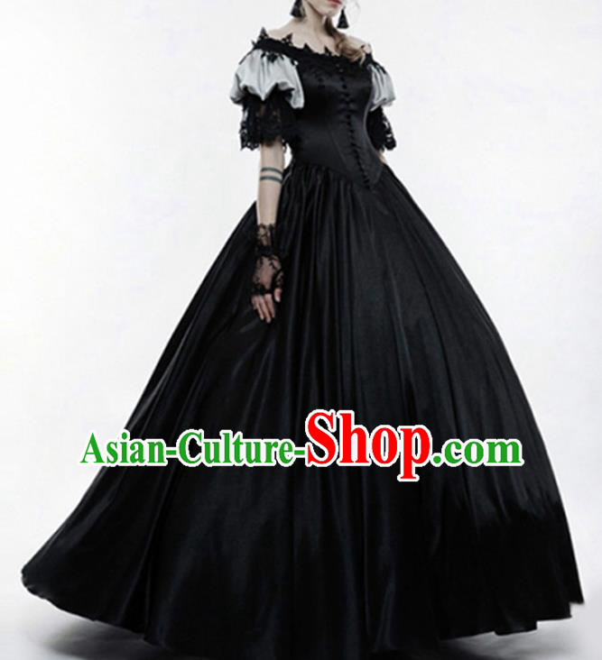 Traditional Europe Court Renaissance Black Dress Halloween Cosplay Stage Performance Costume for Women