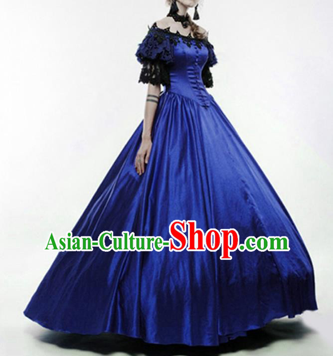 Traditional Europe Court Renaissance Royalblue Dress Halloween Cosplay Stage Performance Costume for Women