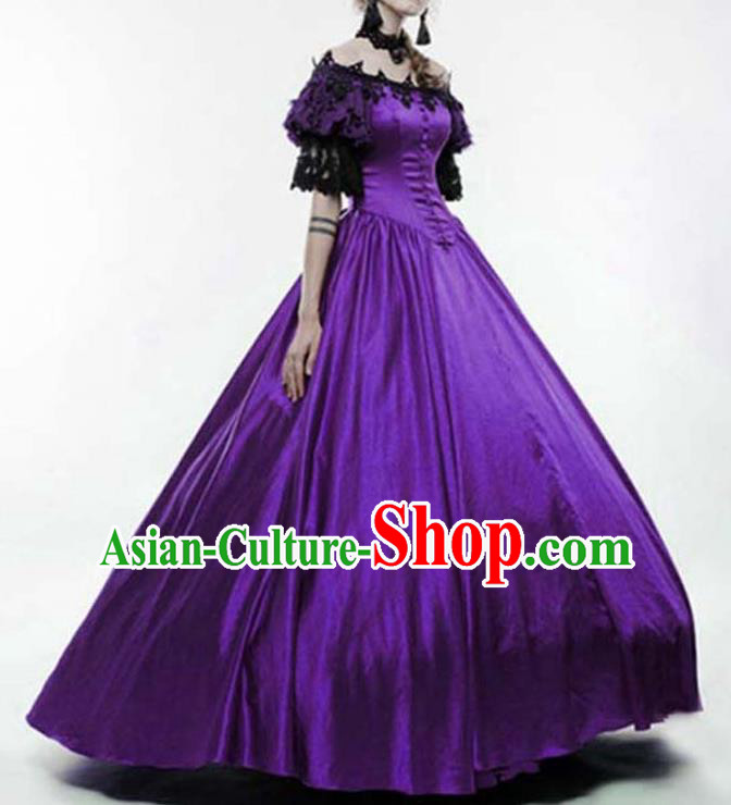 Traditional Europe Court Renaissance Purple Dress Halloween Cosplay Stage Performance Costume for Women