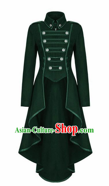 Traditional Europe Renaissance Deep Green Swallow Tailed Coat Halloween Cosplay Stage Performance Costume for Women