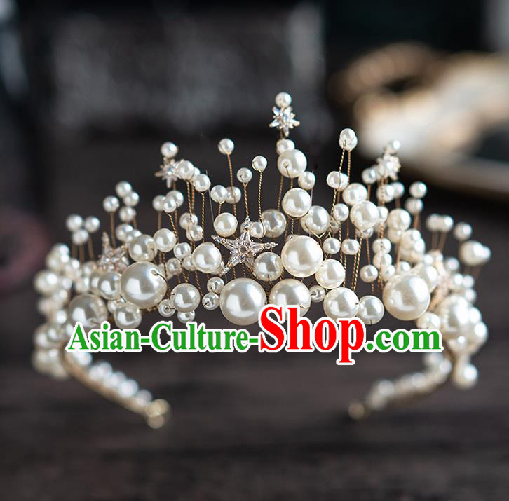 Top Grade Bride Pearls Hair Crown Wedding Hair Accessories for Women