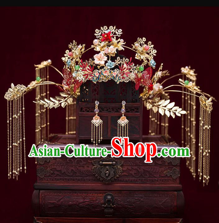 Chinese Traditional Bride Colorful Phoenix Coronet Handmade Hairpins Wedding Hair Accessories for Women