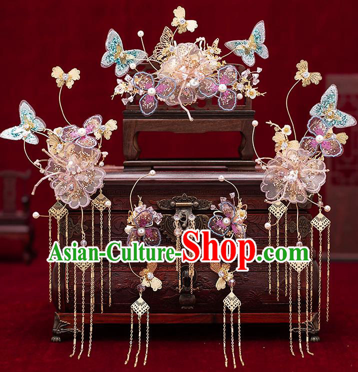 Chinese Traditional Bride Hair Crown Handmade Hairpins Wedding Hair Accessories Complete Set for Women