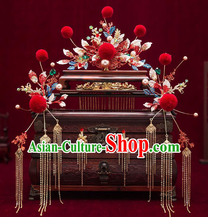 Chinese Traditional Bride Hair Combs Handmade Hairpins Wedding Hair Accessories Complete Set for Women