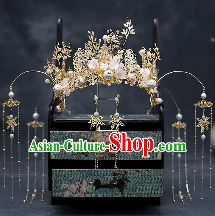 Chinese Traditional Bride Phoenix Coronet Handmade Hairpins Wedding Hair Accessories Complete Set for Women