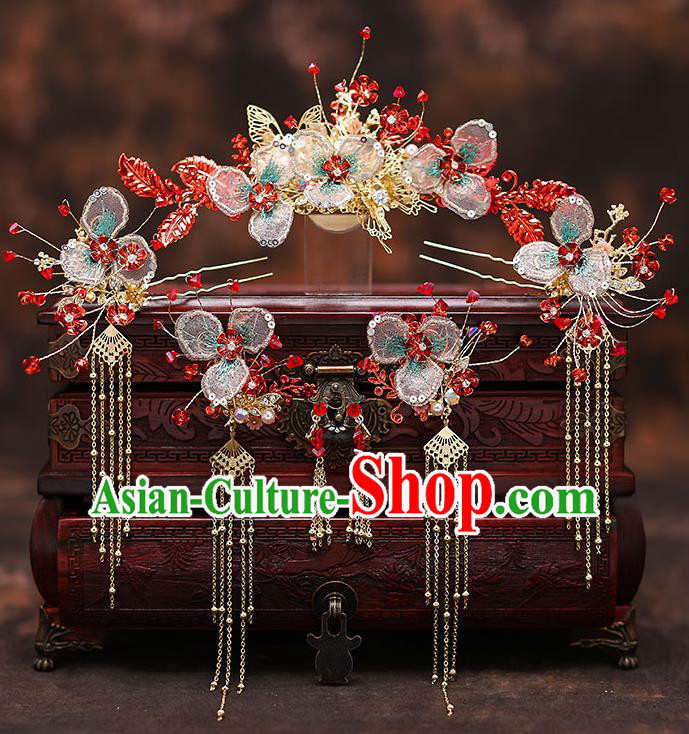 Chinese Traditional Flower Hair Clasp Bride Handmade Hairpins Wedding Hair Accessories Complete Set for Women