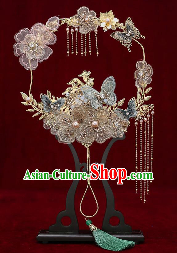 Chinese Traditional Wedding Flowers Butterfly Palace Fans Ancient Bride Prop Fan for Women