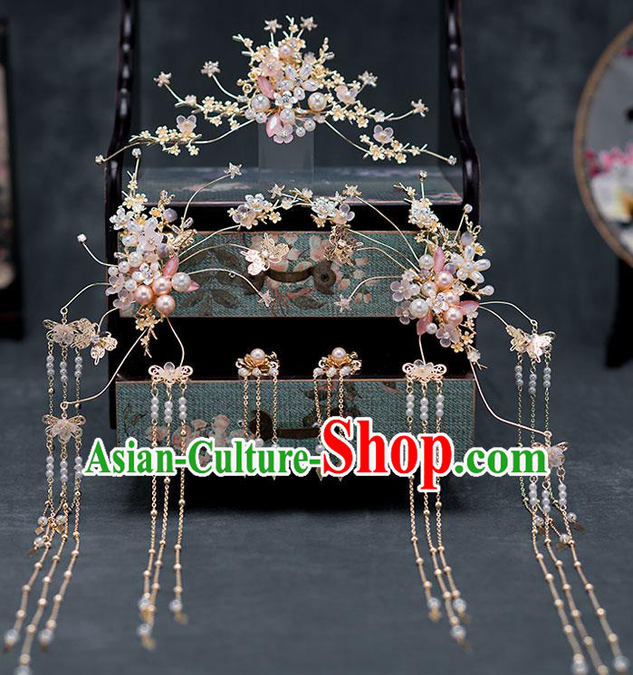 Chinese Traditional Hair Comb Bride Handmade Tassel Hairpins Wedding Hair Accessories Complete Set for Women