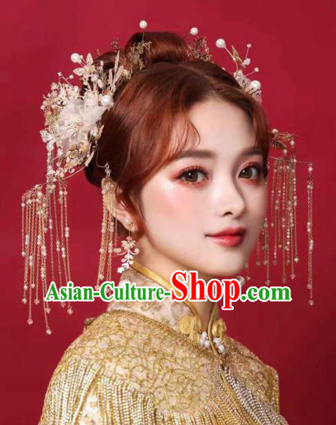 Chinese Traditional Hair Clips Bride Handmade Tassel Hairpins Wedding Hair Accessories Complete Set for Women