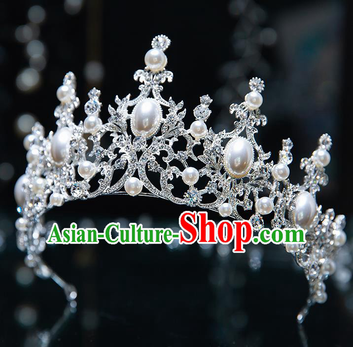 Top Grade Bride Pearls Crystal Royal Crown Wedding Hair Accessories for Women