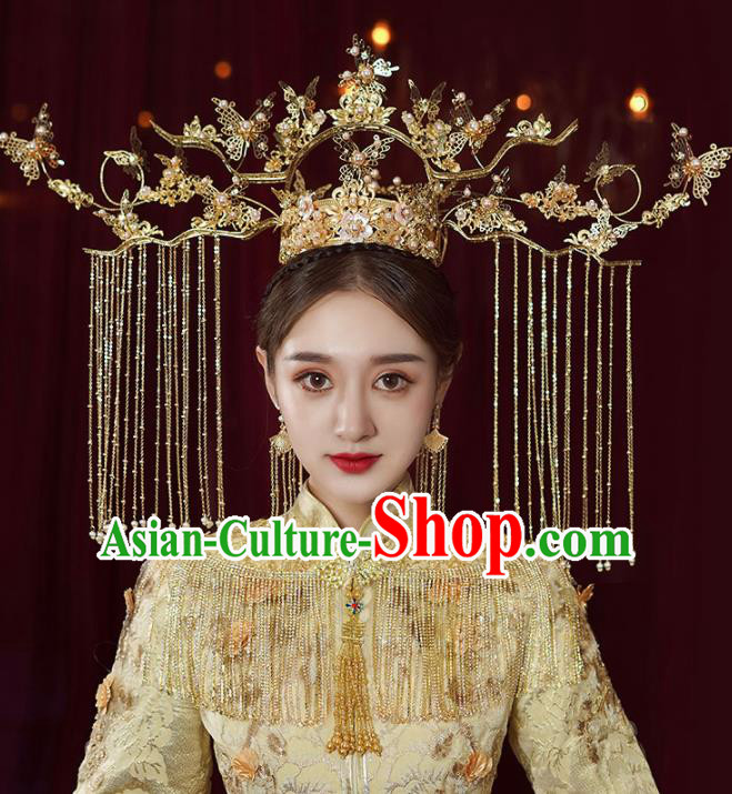 Chinese Traditional Wedding Luxury Phoenix Coronet Bride Handmade Tassel Hairpins Hair Accessories Complete Set for Women