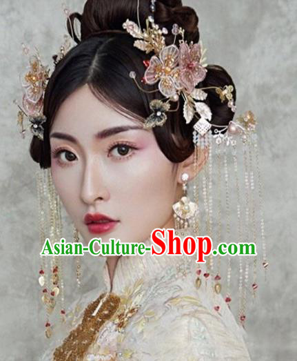 Chinese Traditional Bride Tassel Hair Clips Handmade Hairpins Wedding Hair Accessories Complete Set for Women