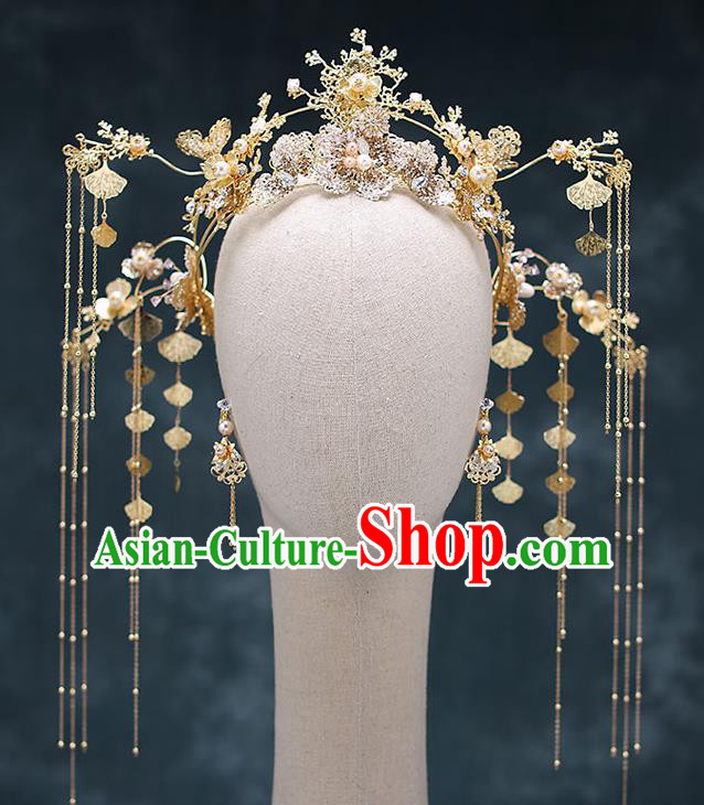 Chinese Traditional Golden Hair Clasp Bride Handmade Hairpins Wedding Hair Accessories Complete Set for Women