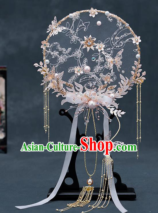 Chinese Traditional Wedding Pink Butterfly Palace Fans Ancient Bride Prop Round Fan for Women