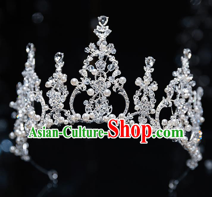 Top Grade Handmade Princess Crystal Beads Royal Crown Wedding Bride Hair Accessories for Women