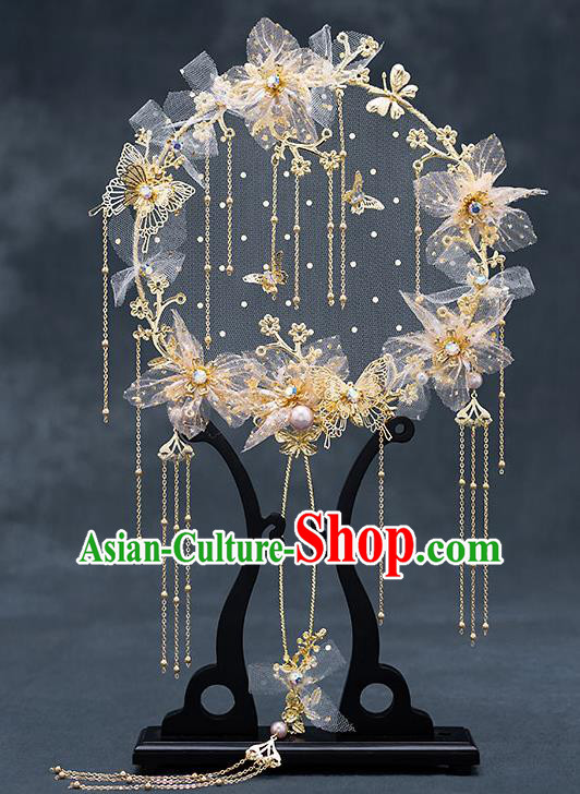 Chinese Traditional Wedding Silk Palace Fans Ancient Bride Prop Butterfly Round Fan for Women