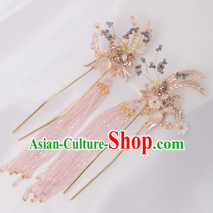 Top Chinese Traditional Hair Clip Handmade Hanfu Pink Tassel Hairpins Hair Accessories for Women