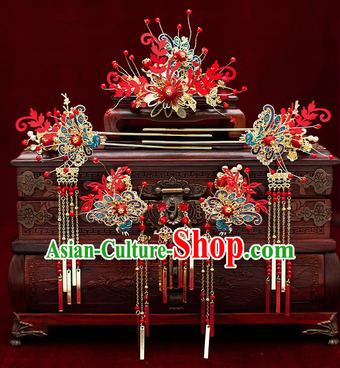 Top Chinese Traditional Wedding Hair Comb Bride Handmade Hairpins Hair Accessories Complete Set