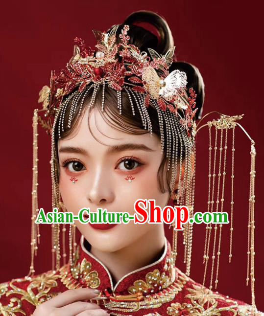 Top Chinese Traditional Wedding Tassel Hair Clasp Bride Handmade Hairpins Hair Accessories Complete Set