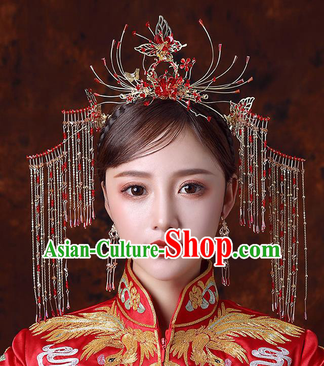 Top Chinese Traditional Wedding Tassel Hair Clasp Bride Handmade Hairpins Hair Accessories Complete Set