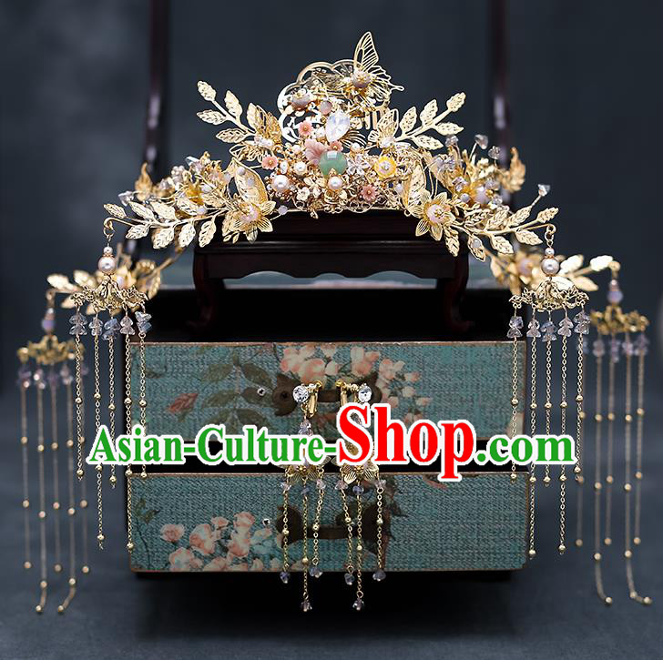 Top Chinese Traditional Wedding Bride Handmade Hairpins Hair Accessories Complete Set