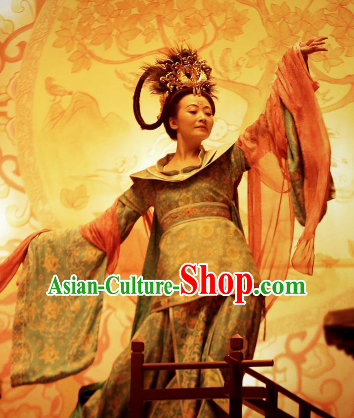 Chinese Ancient Tang Dynasty Beautiful Woman Dress Drama the Longest Day in Chang An Replica Costumes and Headpiece Complete Set