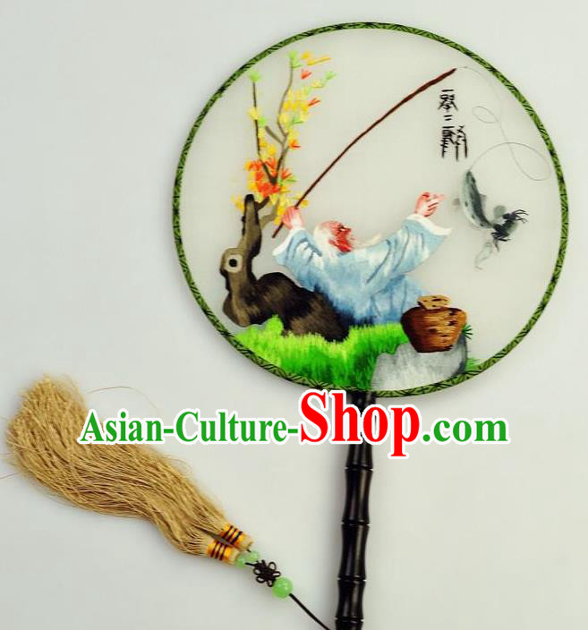 Chinese Traditional Embroidered Silk Fans Craft Handmade Su Embroidery Palace Fan Round Fan