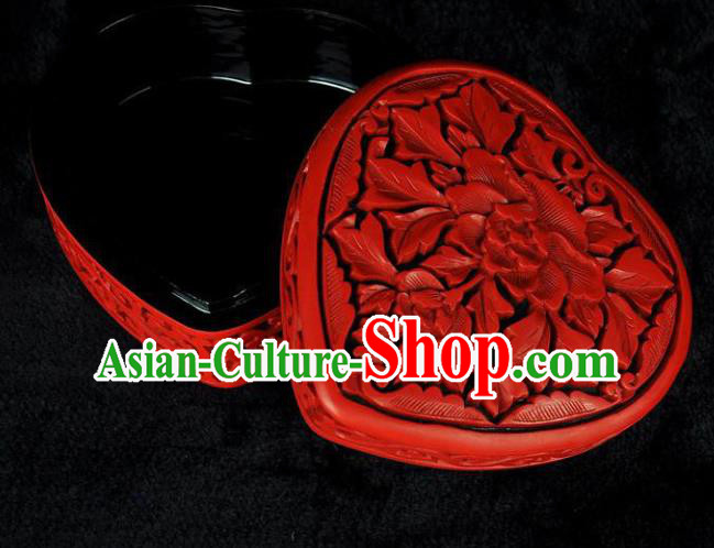 Traditional Chinese Handmade Lacquerware Carving Peony Box Craft Rouge Box