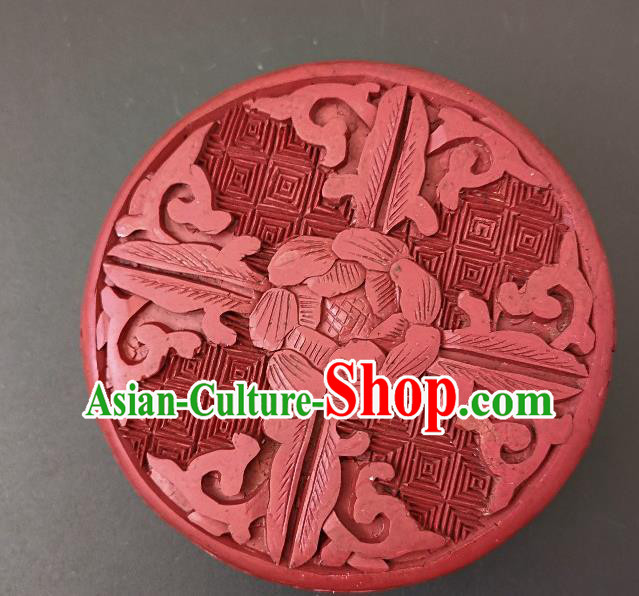 Traditional Chinese Handmade Lacquerware Carving Peony Round Box Craft Rouge Box