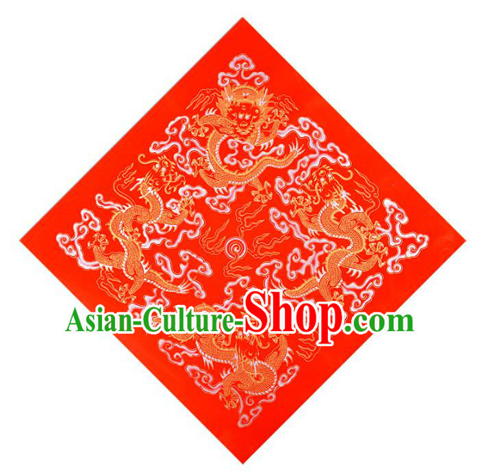 Traditional Chinese New Year Red Batik Paper Spring Festival Handmade Classical Dragons Pattern Couplet Paper Craft