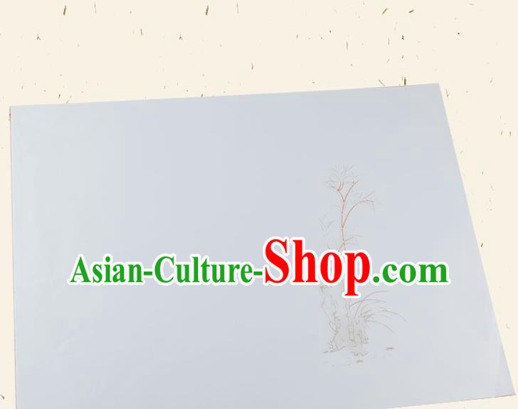 Traditional Chinese Classical Bamboo Stone Pattern Light Blue Paper Handmade Calligraphy Xuan Paper Craft