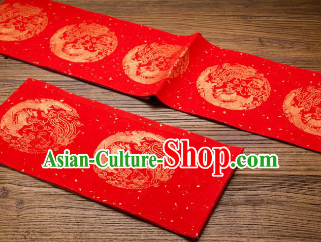 Traditional Chinese Classical Dragon Phoenix Pattern Calligraphy Red Scroll Paper Spring Festival Handmade Couplet Paper Craft