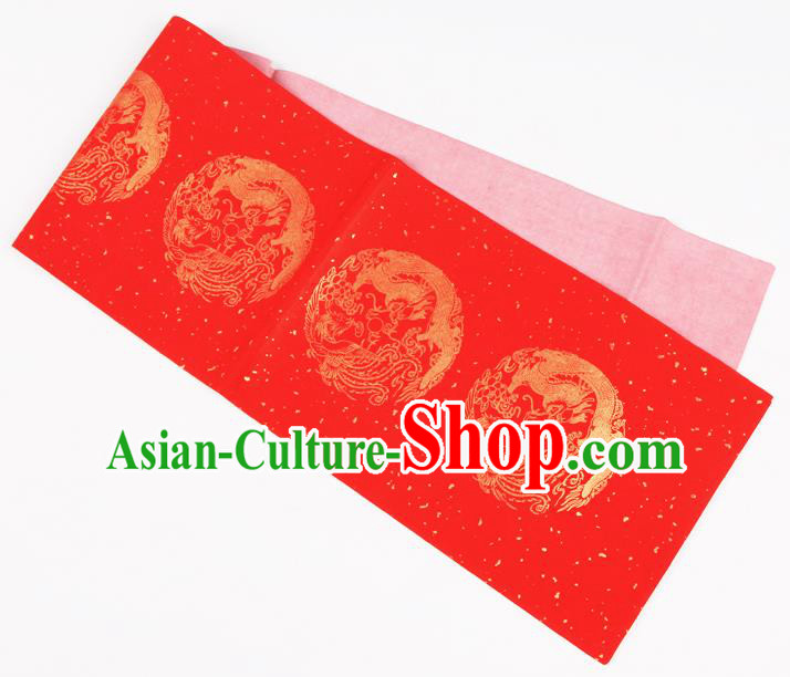 Traditional Chinese Classical Dragon Phoenix Pattern Red Couplet Paper Handmade Calligraphy Seven Characters Scroll Xuan Paper Craft