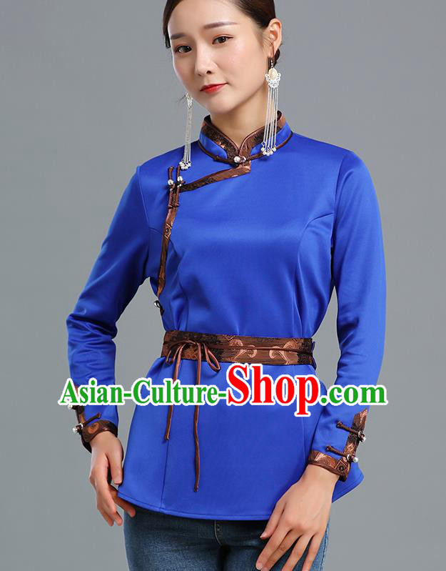 Traditional Chinese Ethnic Royalblue Blouse Woman Apparels Mongol Minority Upper Outer Garment Mongolian Nationality Informal Costume