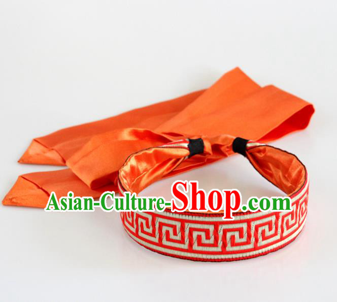 Traditional Chinese Ethnic Dance Orange Silk Ribbon Hair Clasp Mongol Minority Headband Mongolian Hair Accessories