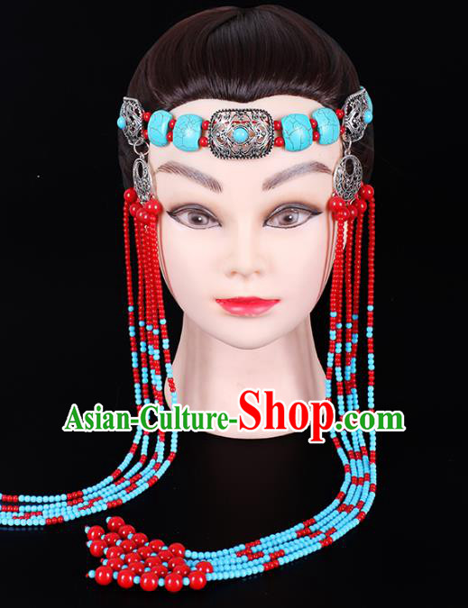 Traditional Chinese Mongol Minority Women Hair Accessories Mongolian Ethnic Dance Beads Tassel Hair Clasp