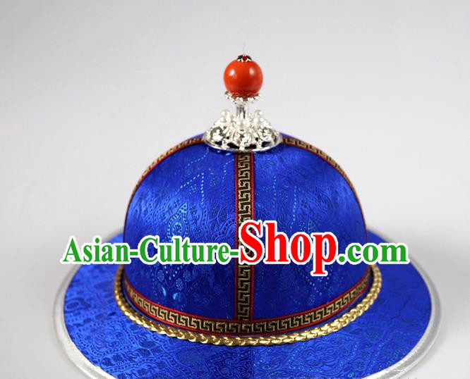 Traditional Chinese Mongol Minority Children Royalblue Brocade Hat Mongolian Ethnic Dance Performance Headwear for Kids