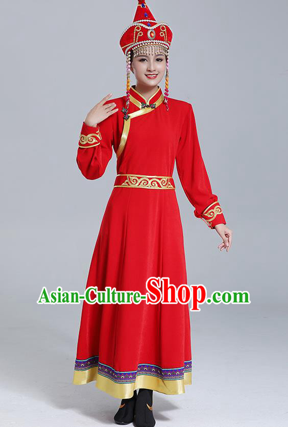 Traditional Chinese Mongol Minority Wedding Mongolian Robe Dance Apparels Mongolian Nationality Costume Ethnic Women Red Dress Garment