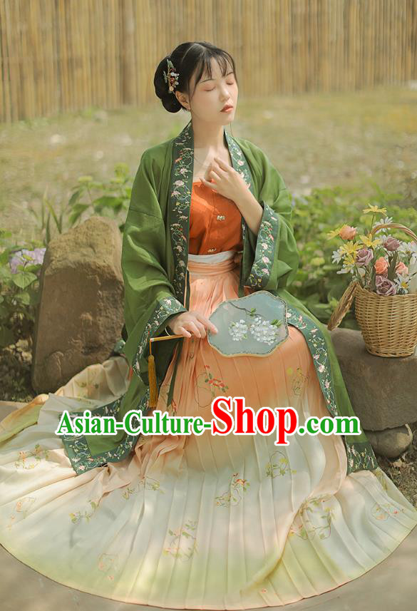 Chinese Ancient Song Dynasty Princess Dress Costumes Traditional Hanfu Court Lady Embroidered Green BeiZi Top and Skirt Full Set